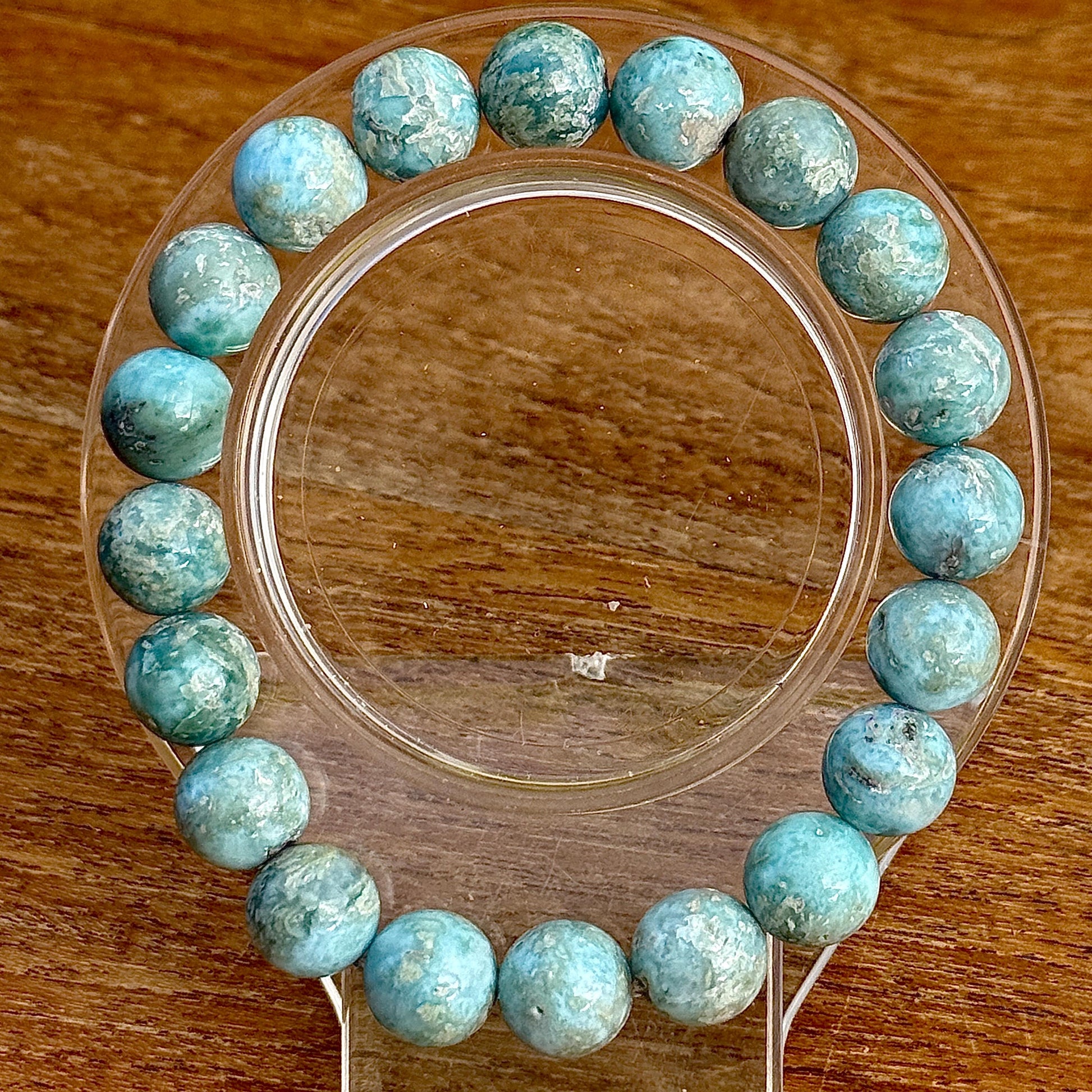 Bracelet perles rondes en Larimar dendritique pierre semi précieuse