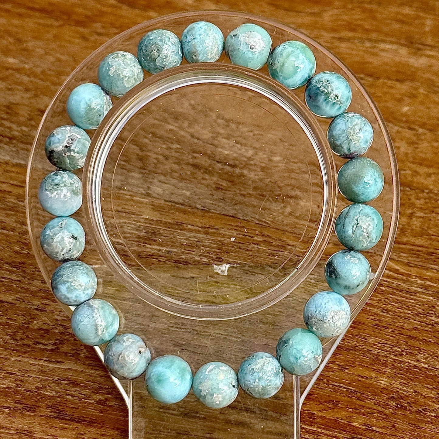 Bracelet perles rondes en Larimar dendritique pierre semi précieuse