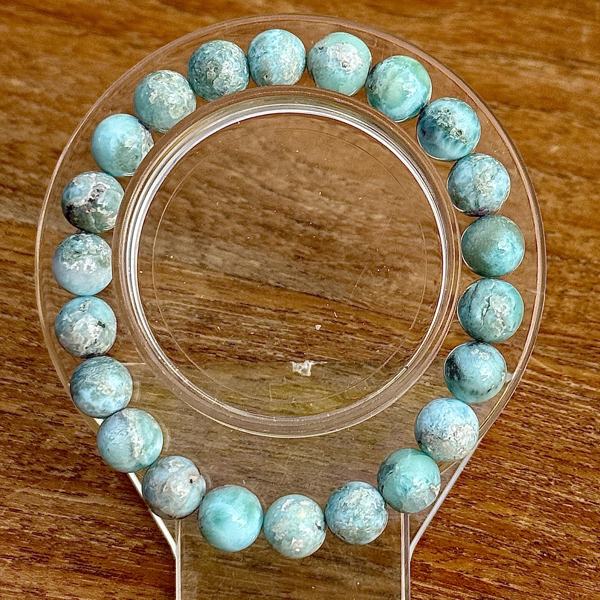 Bracelet perles rondes en Larimar dendritique pierre semi précieuse