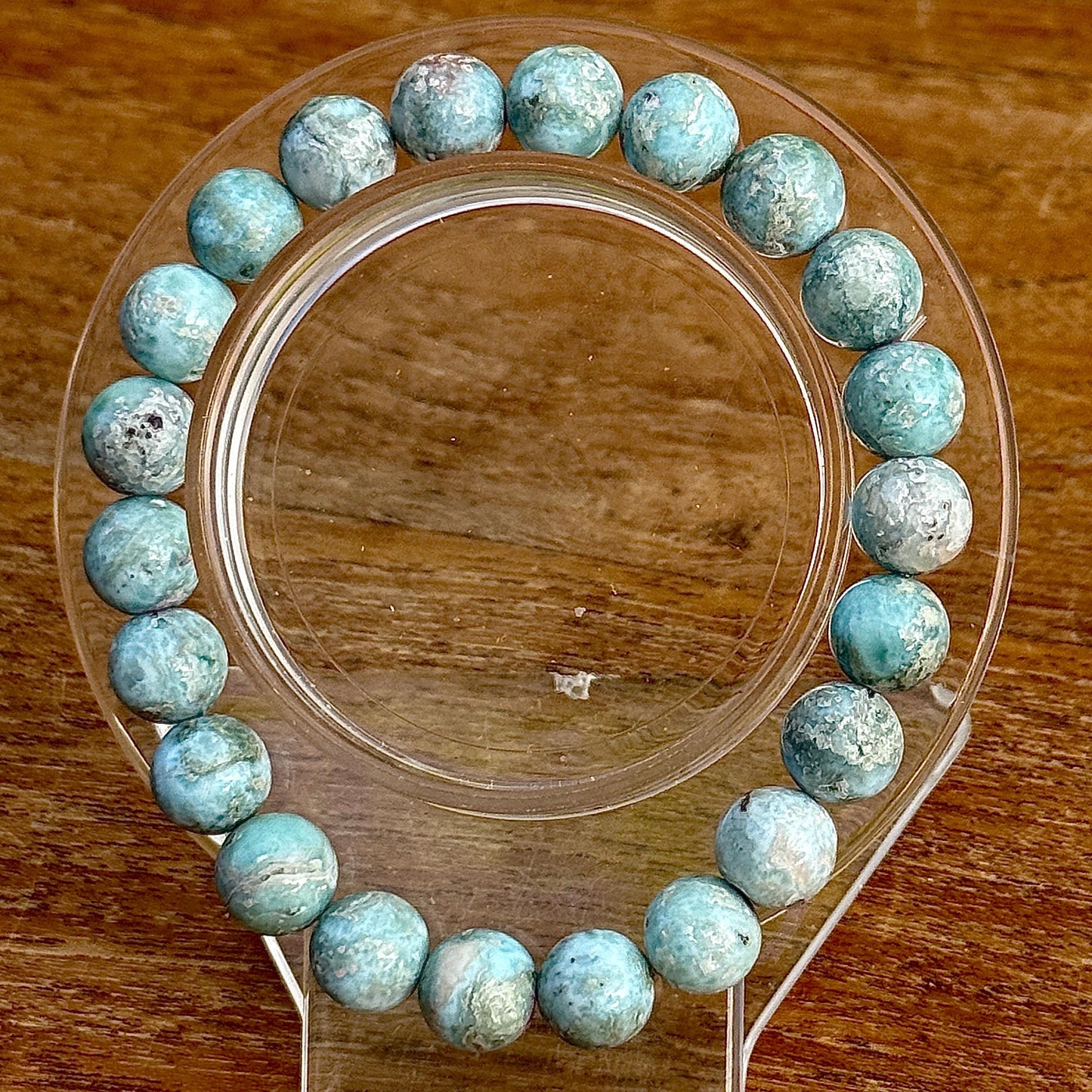 Bracelet perles rondes en Larimar dendritique pierre semi précieuse