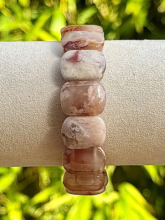 Bracelet jonc souple en agate fleur pierre naturelle semi précieuse