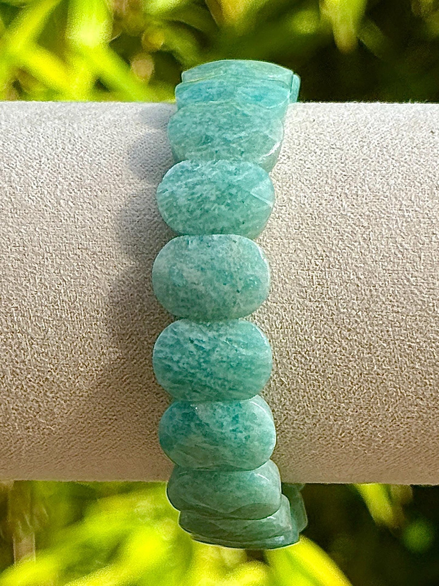 Bracelet jonc souple en amazonite facettée pierre semi précieuse