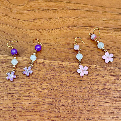 Boucle d’oreille fleurs et pierre semi précieuse - Creation by L