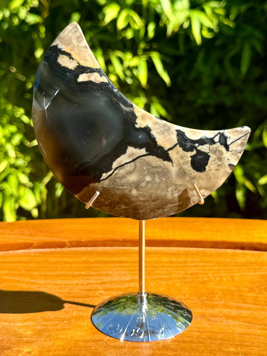Grande lune en agate volcanique pierre naturelle semi precieuse