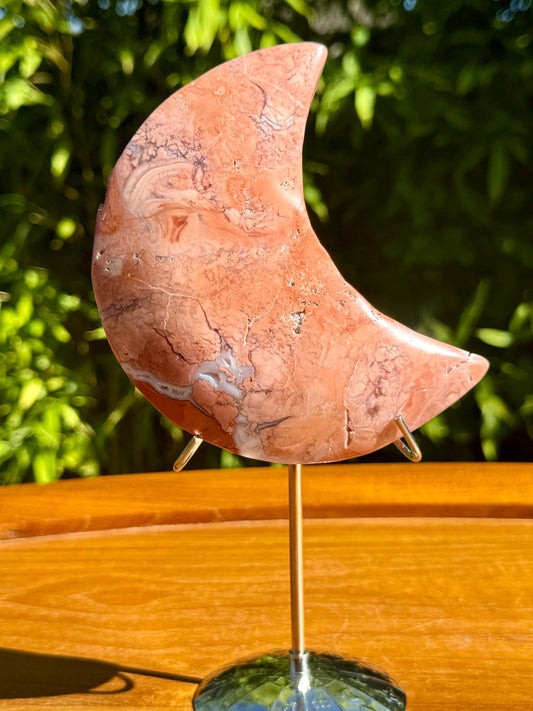 Grande lune en agate/calcédoine rose pierre naturelle semi precieuse