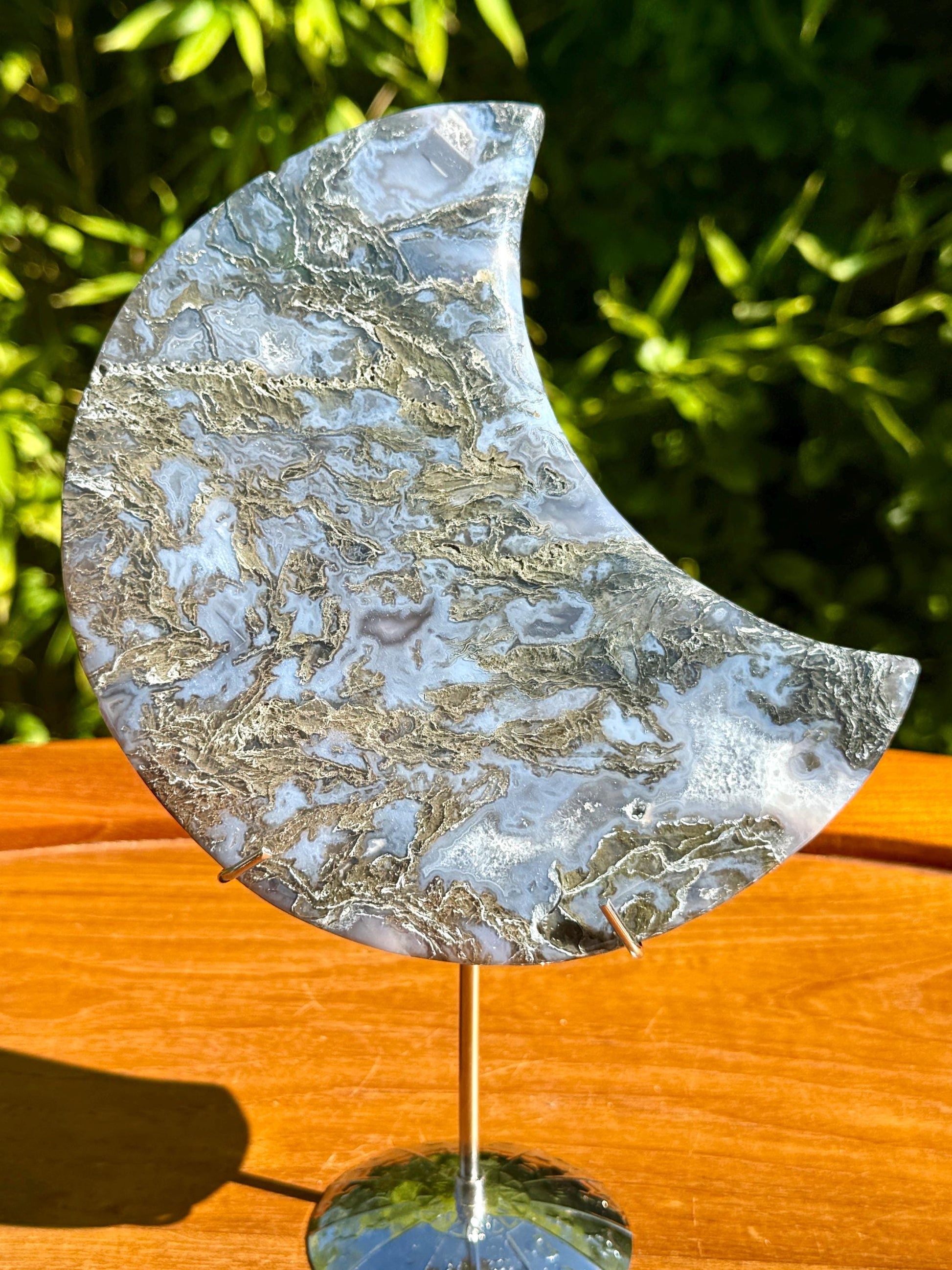 Grande lune en agate mousse pierre naturelle semi precieuse