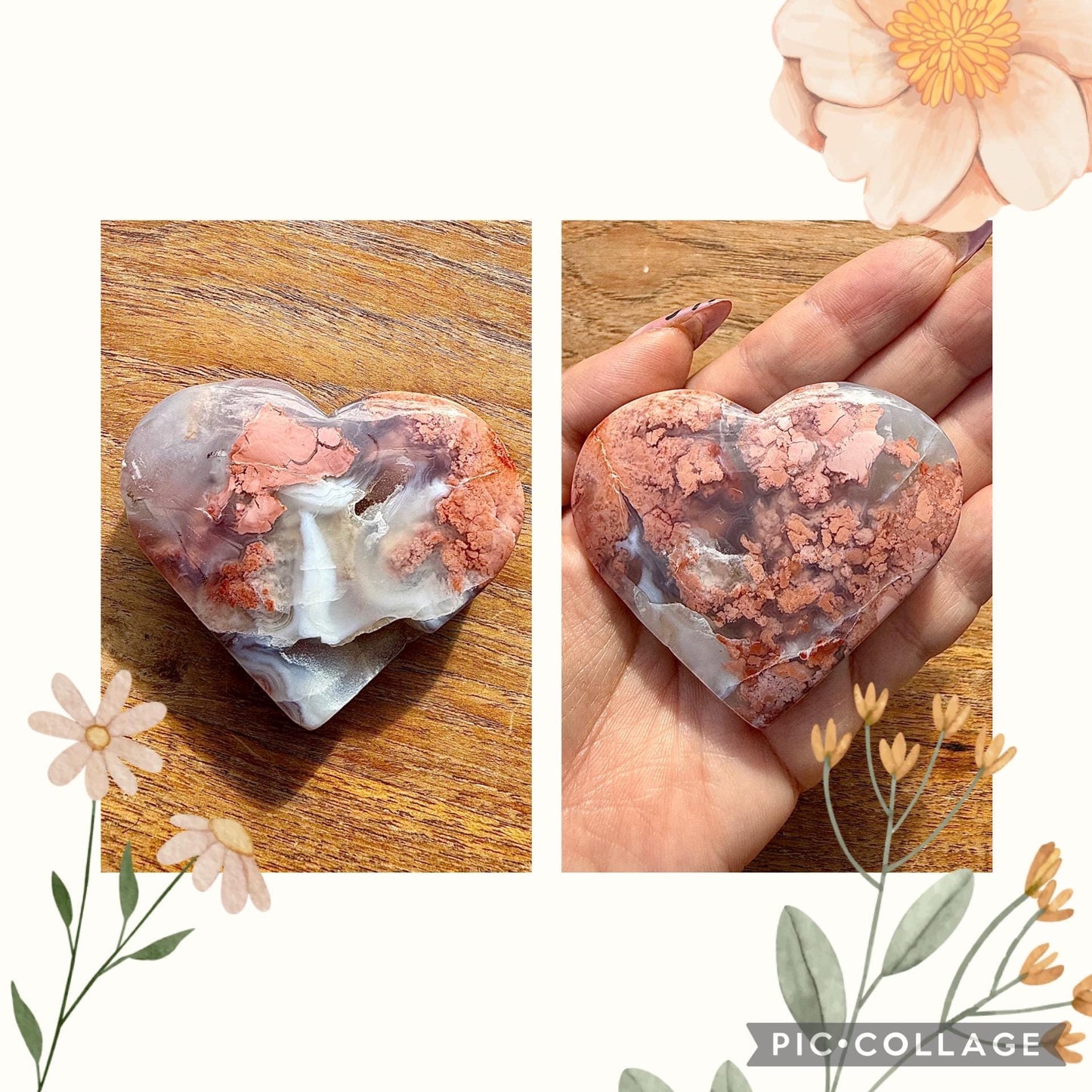 Coeur en agate/calcédoine rose pierre naturelle semi précieuse