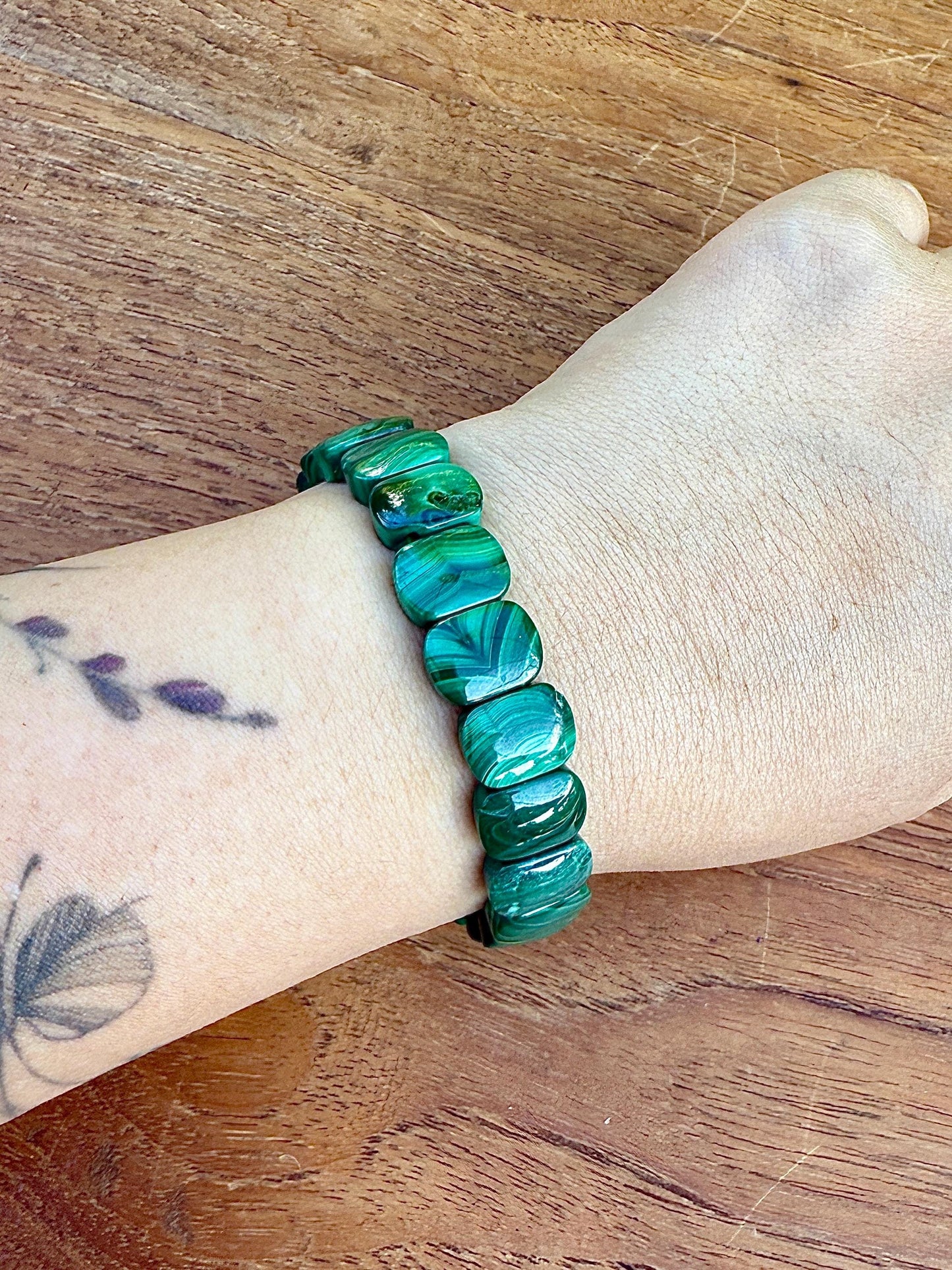 Bracelet jonc souple en malachite pierre semi précieuse