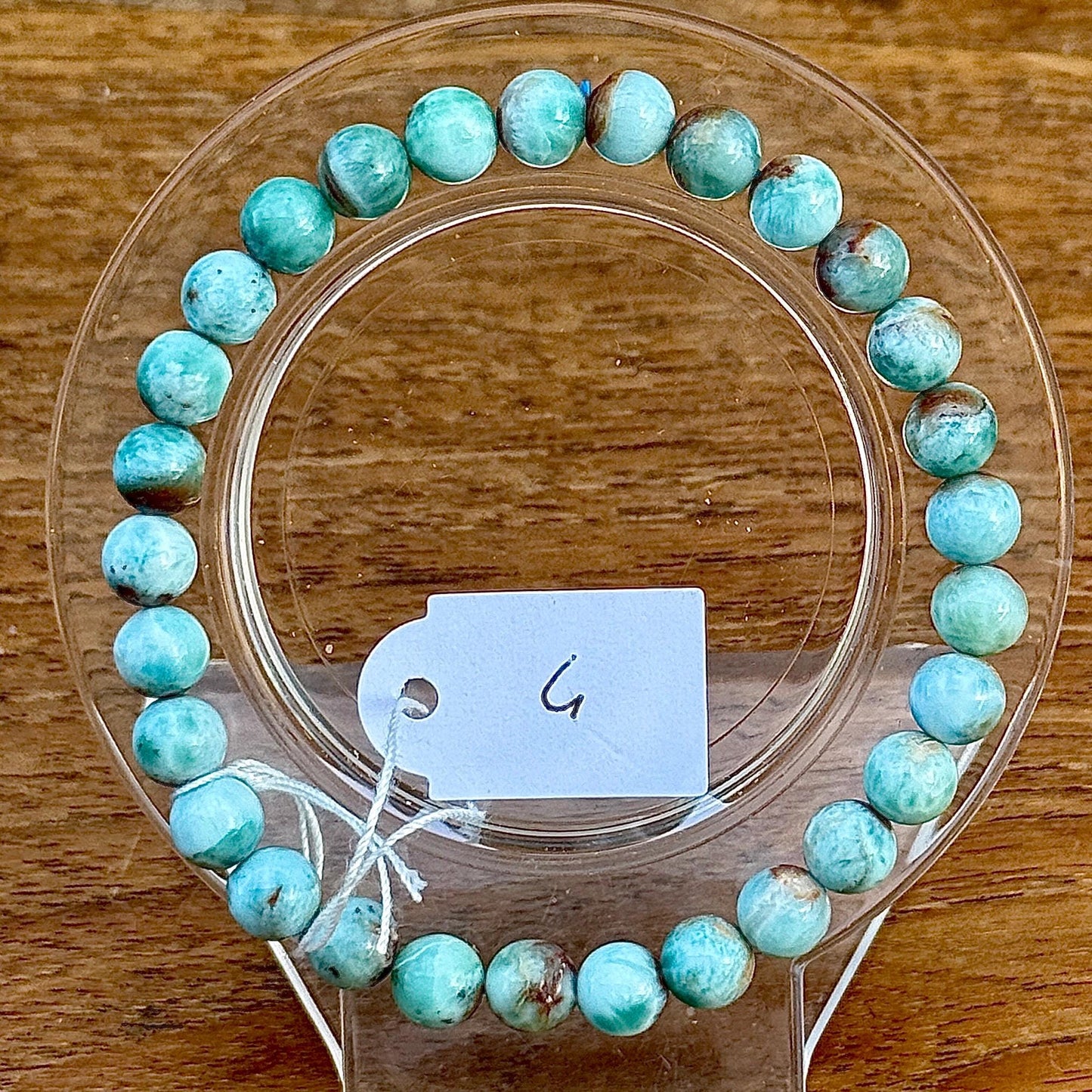 Bracelet perles rondes en Larimar pierre semi précieuse