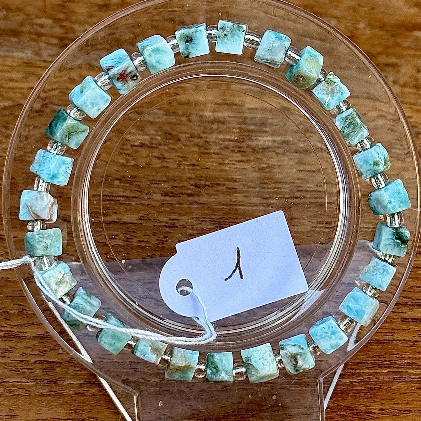 Bracelet perles carrées en Larimar pierre semi précieuse