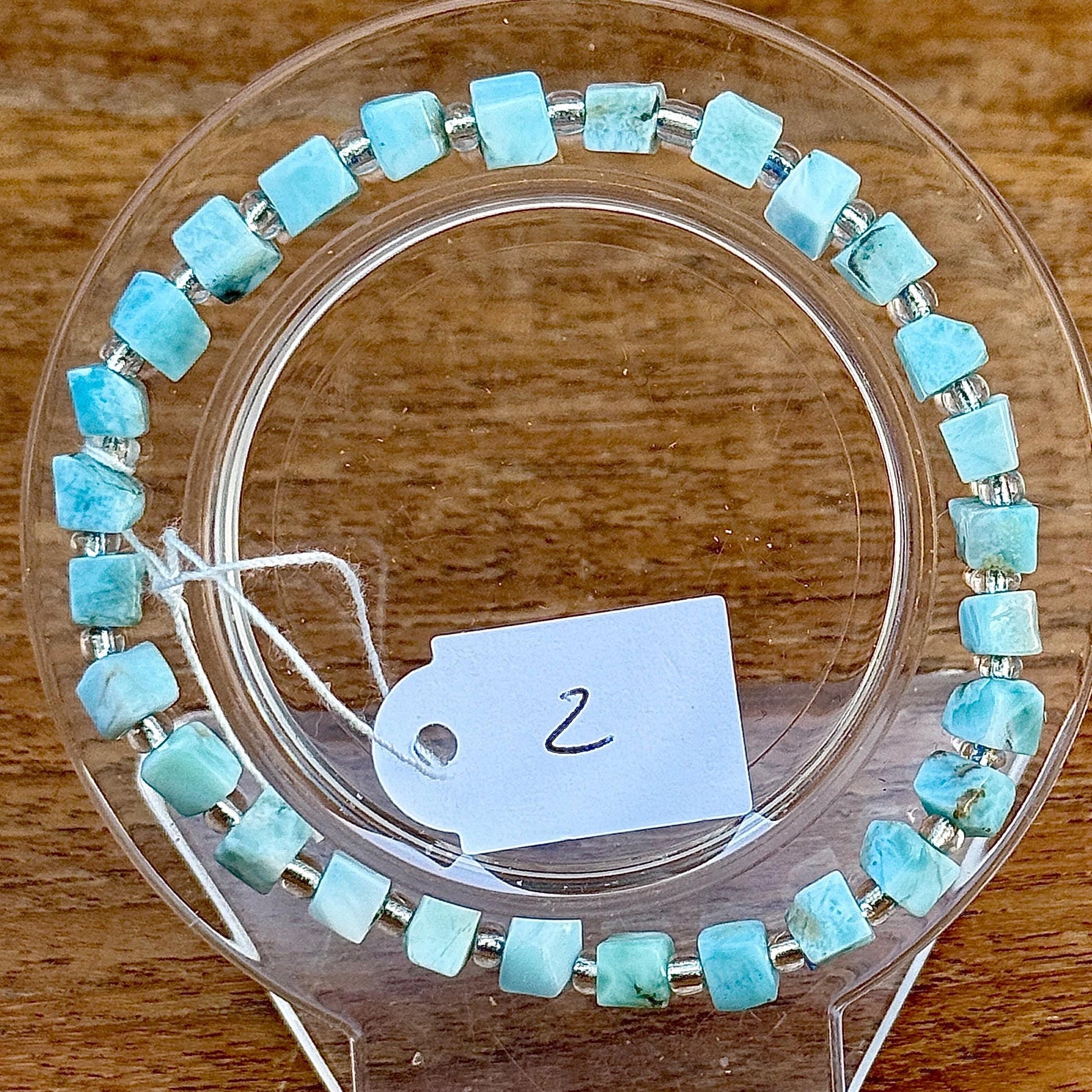 Bracelet perles carrées en Larimar pierre semi précieuse