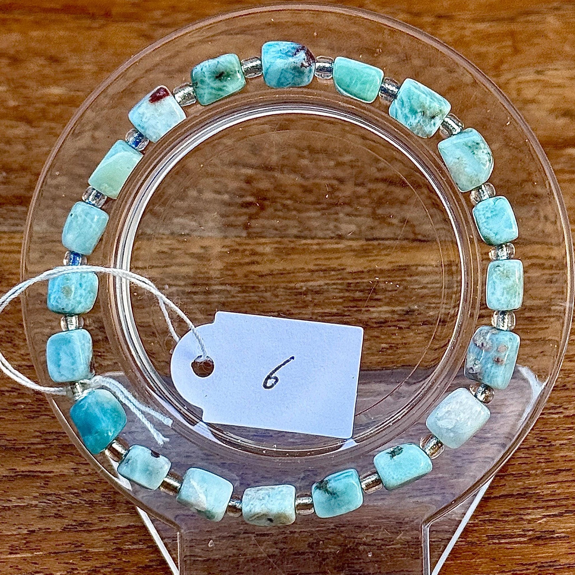 Bracelet perles carrées en Larimar pierre semi précieuse