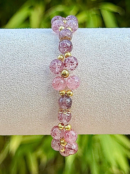 Bracelet en quartz fraise pierre semi précieuse