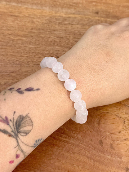 Bracelet perles rondes en calcite rose pierre semi précieuse