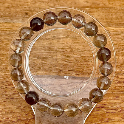 Bracelet perles rondes en quartz fumé rutile pierre semi précieuse