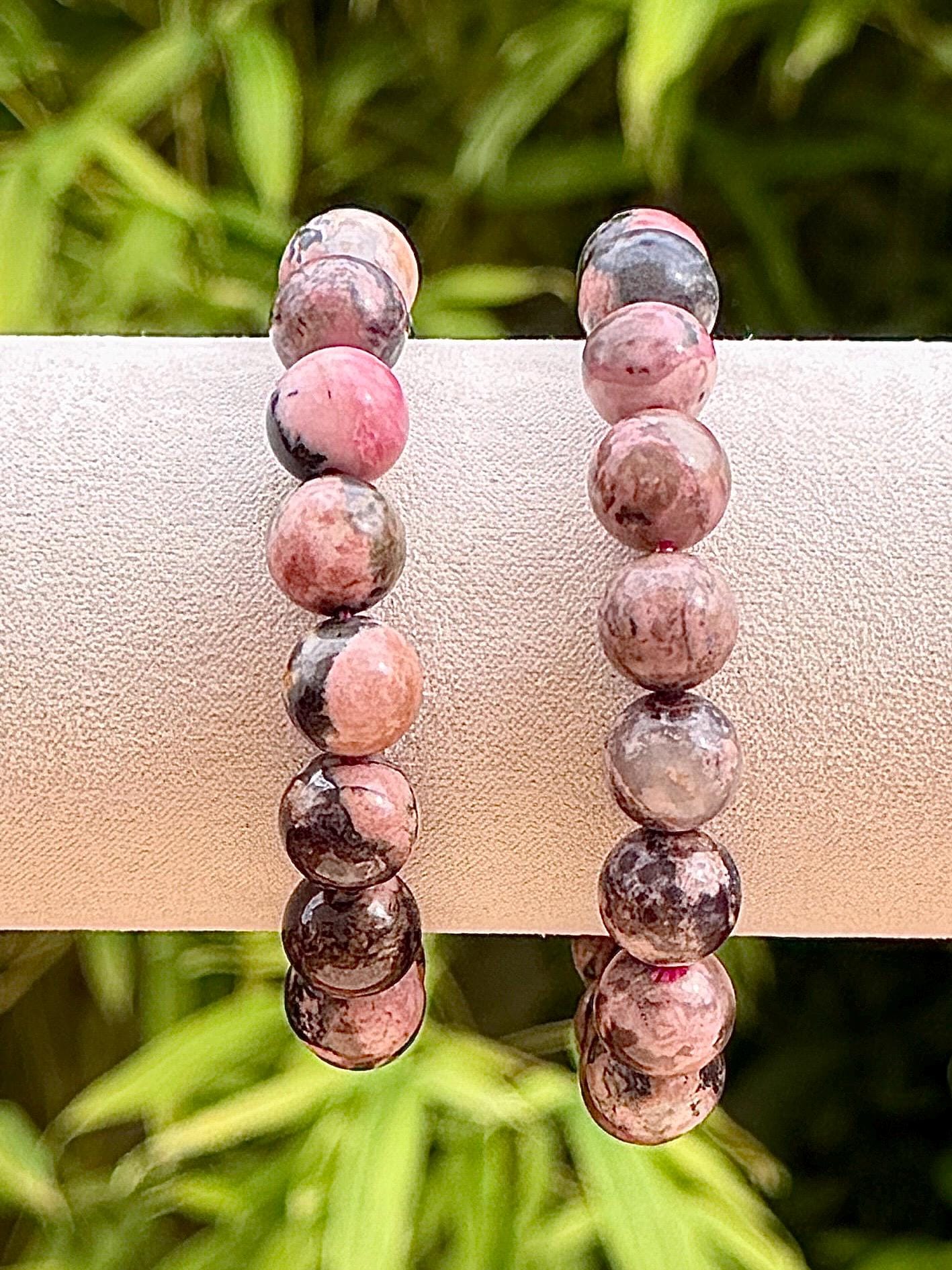 Bracelet en rhodonite noire pierre semi précieuse