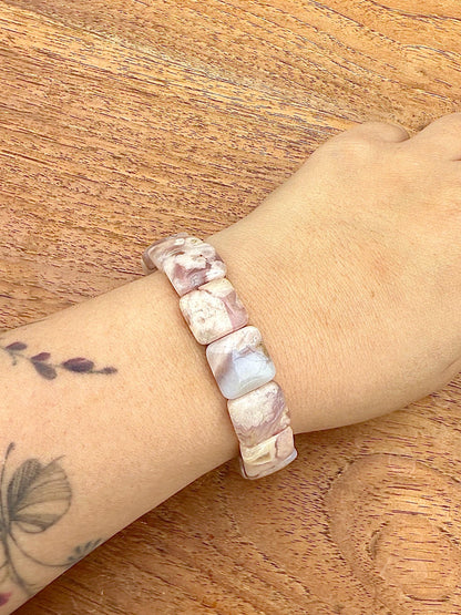 Bracelet jonc souple en agate fleur pierre naturelle semi précieuse