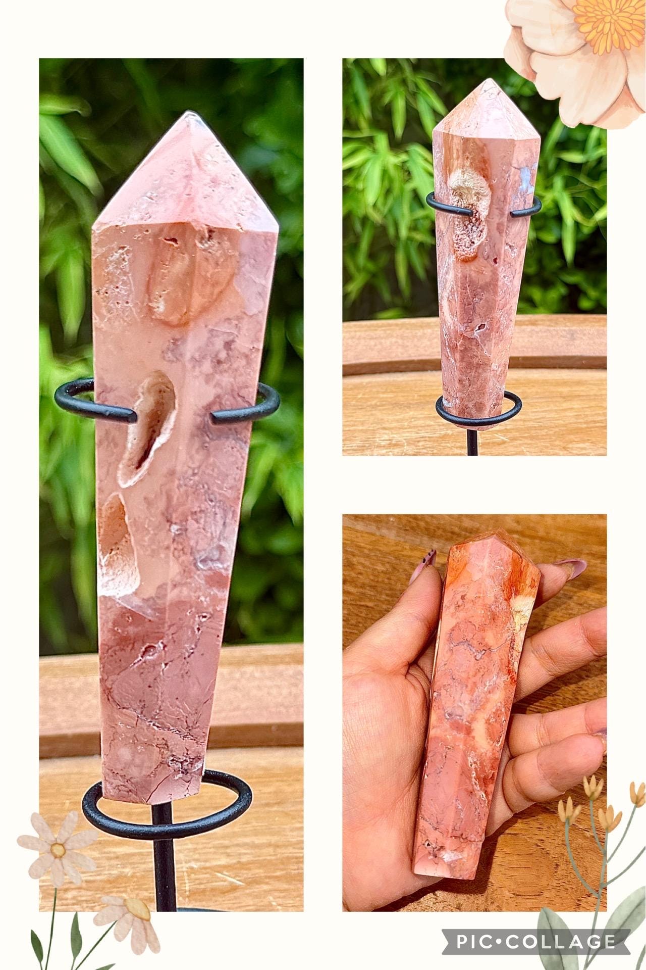 Grand sceptre en agate/calcedoine rose pierre naturelle semi precieuse