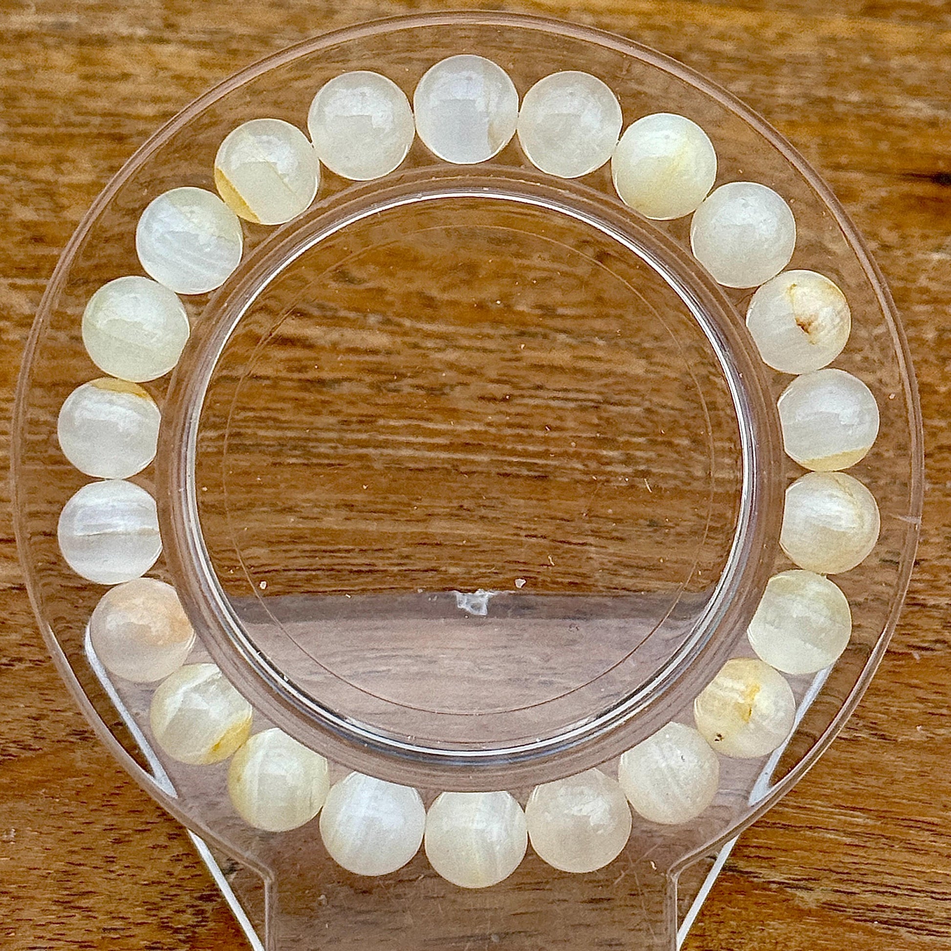 Bracelet perles rondes en calcite miel pierre semi précieuse