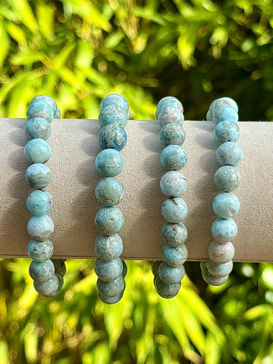 Bracelet perles rondes en Larimar dendritique pierre semi précieuse