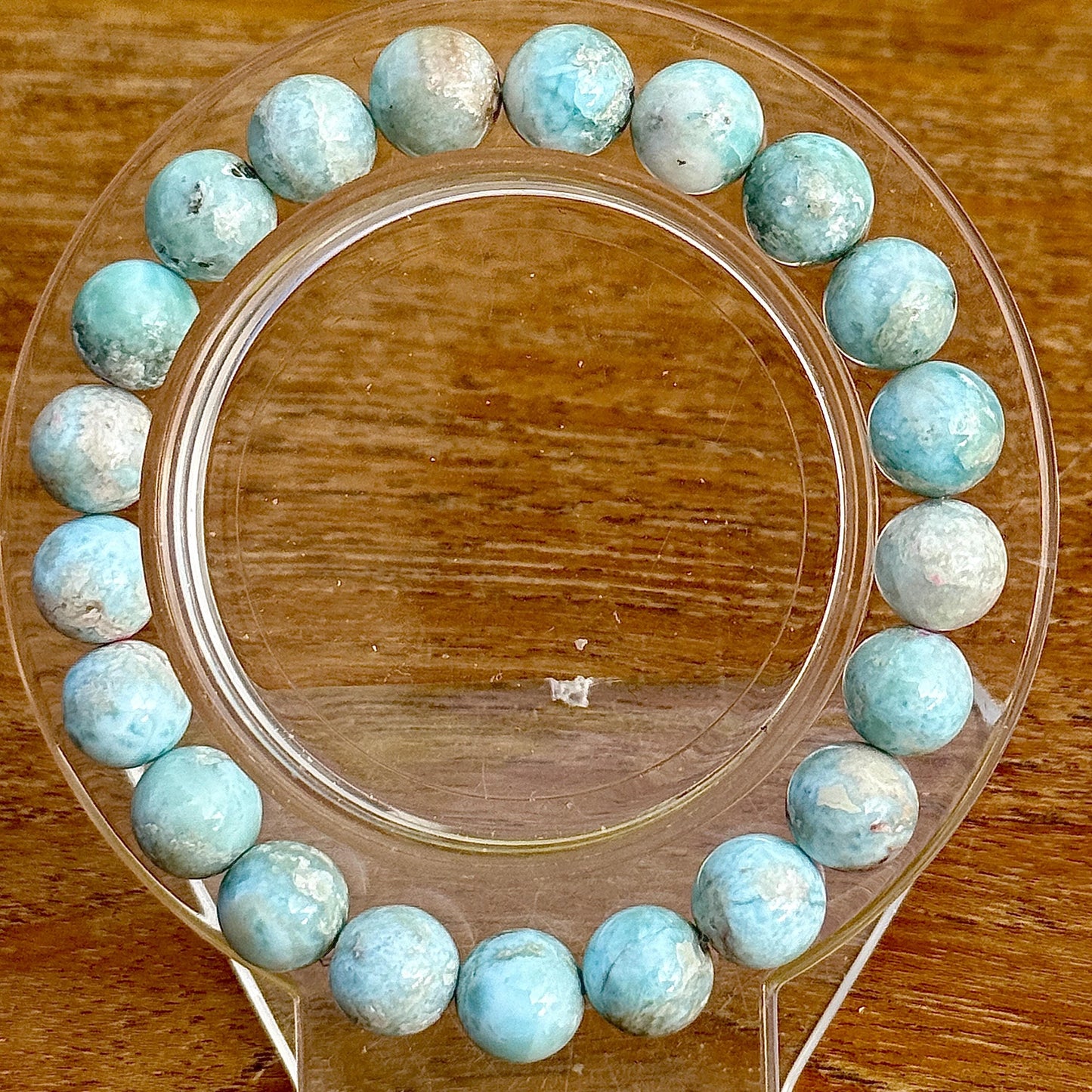 Bracelet perles rondes en Larimar dendritique pierre semi précieuse