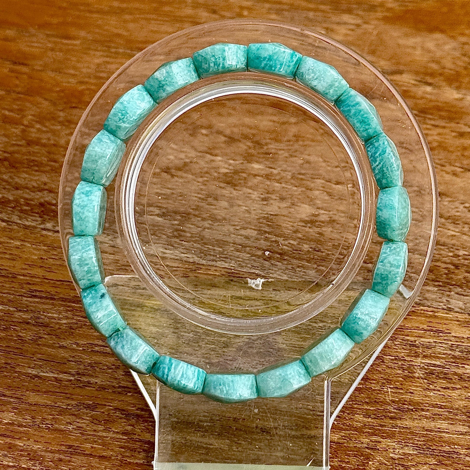 Bracelet jonc souple en amazonite facettée pierre semi précieuse