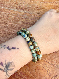 Bracelet perles rondes en azurite pierre semi précieuse