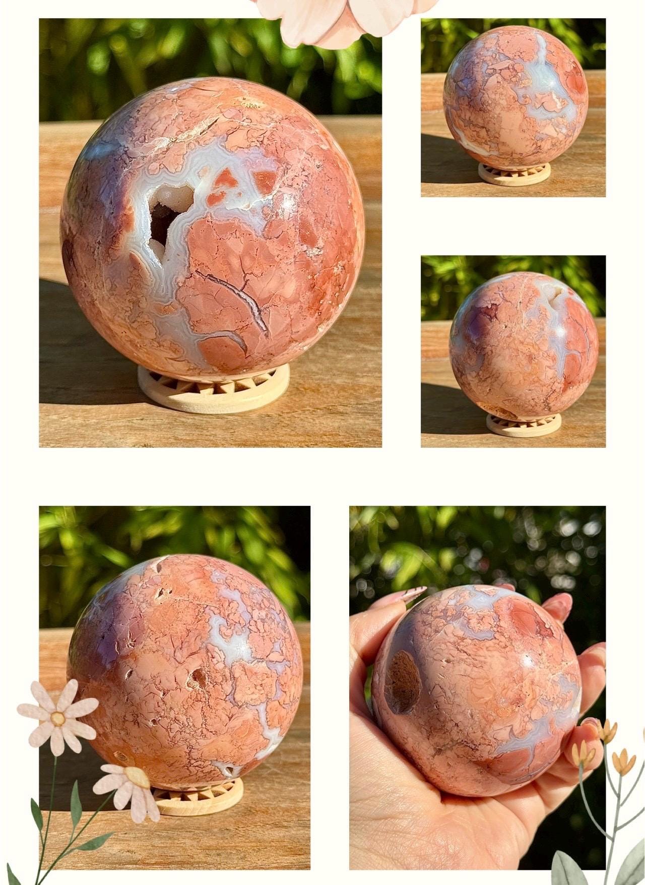 Sphère en agate/calcédoine rose pierre semi précieuse