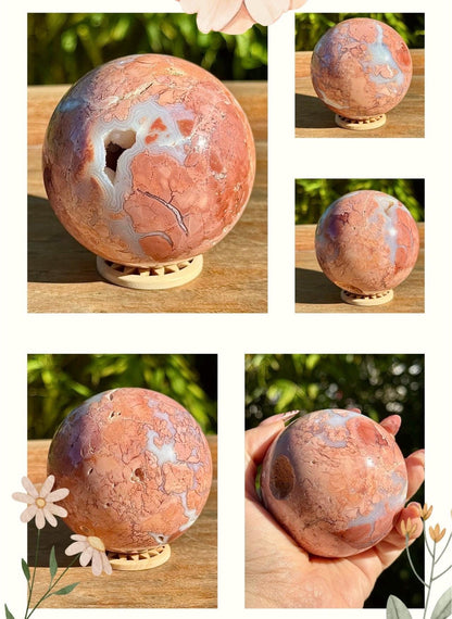 Sphère en agate/calcédoine rose pierre semi précieuse