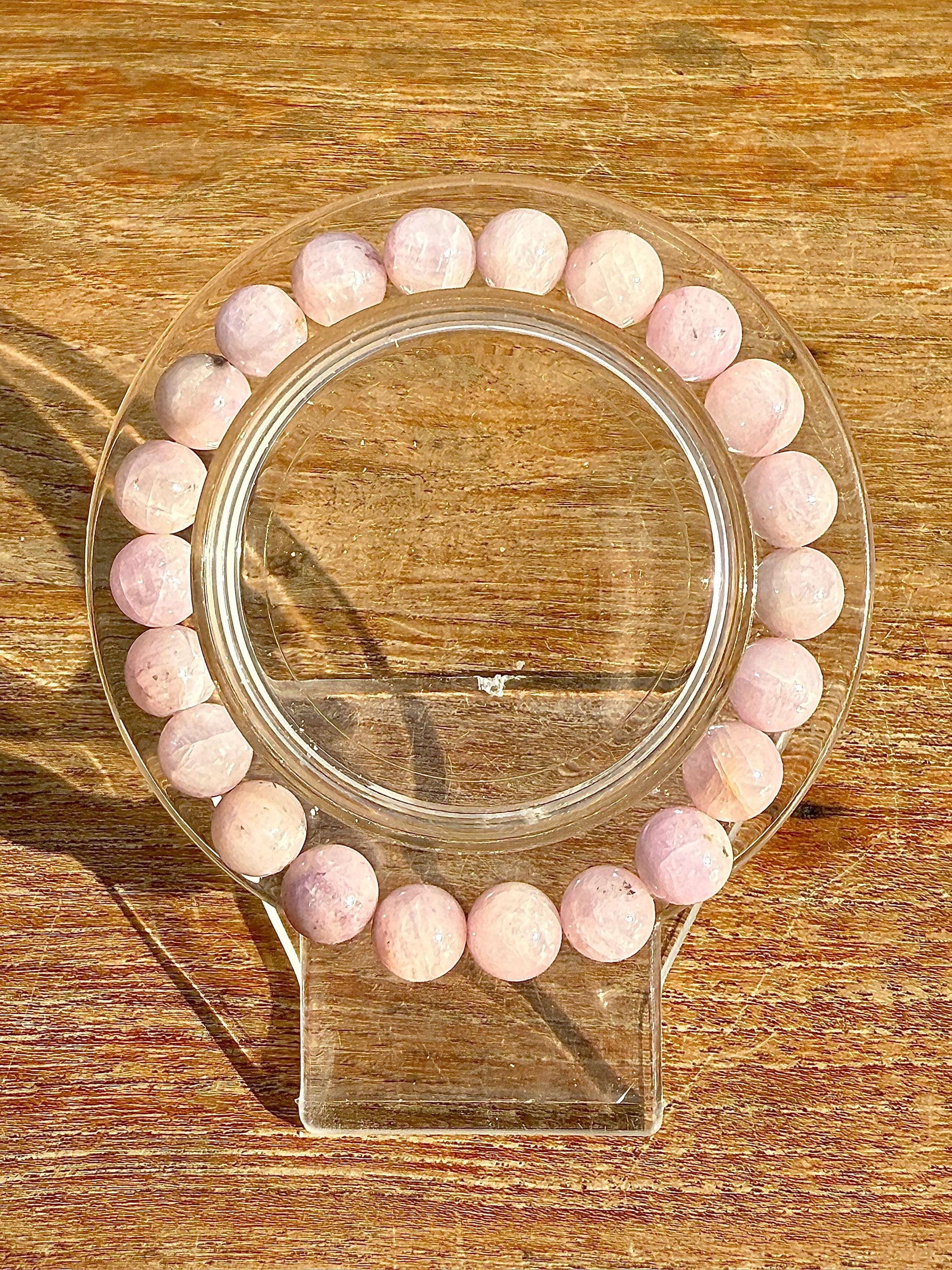 Bracelet en kunzite perle ronde pierre naturelle semi précieuse