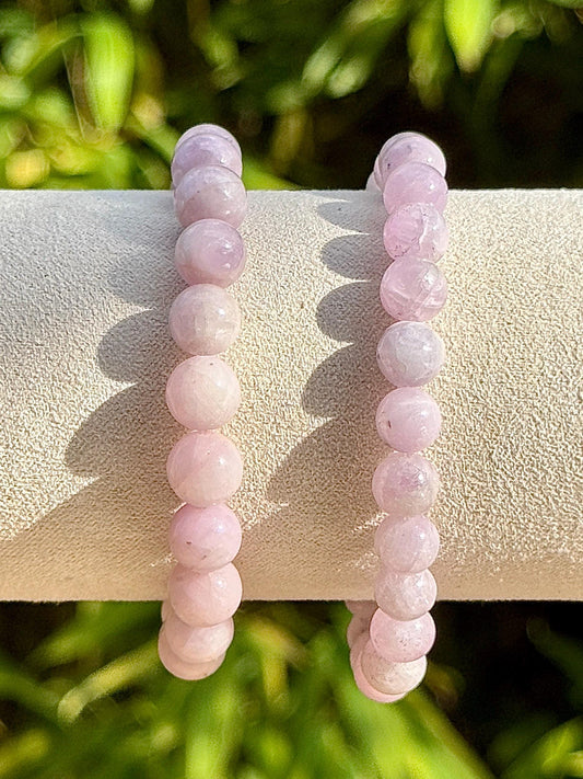 Bracelet en kunzite perle ronde pierre naturelle semi précieuse