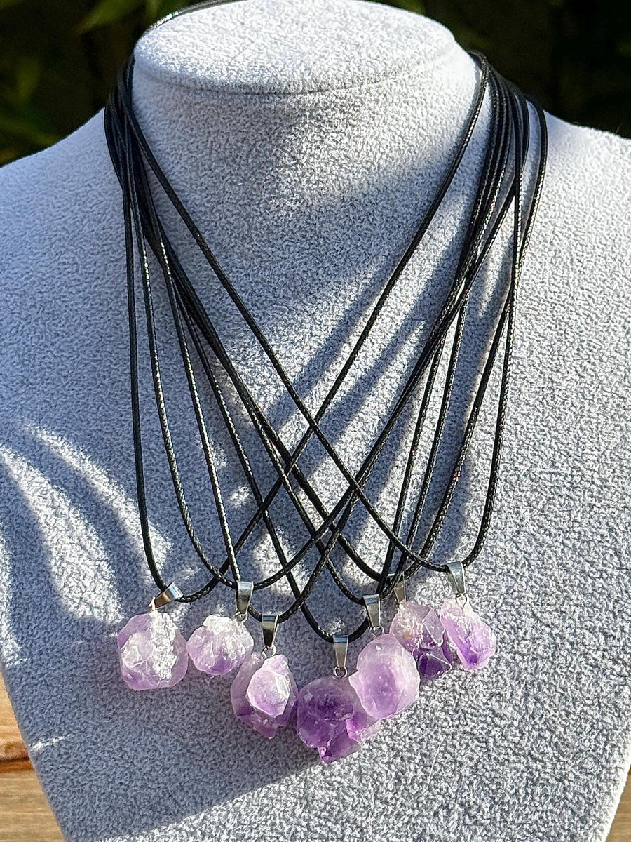 Collier pendentif en amethyste brute pierre naturelle