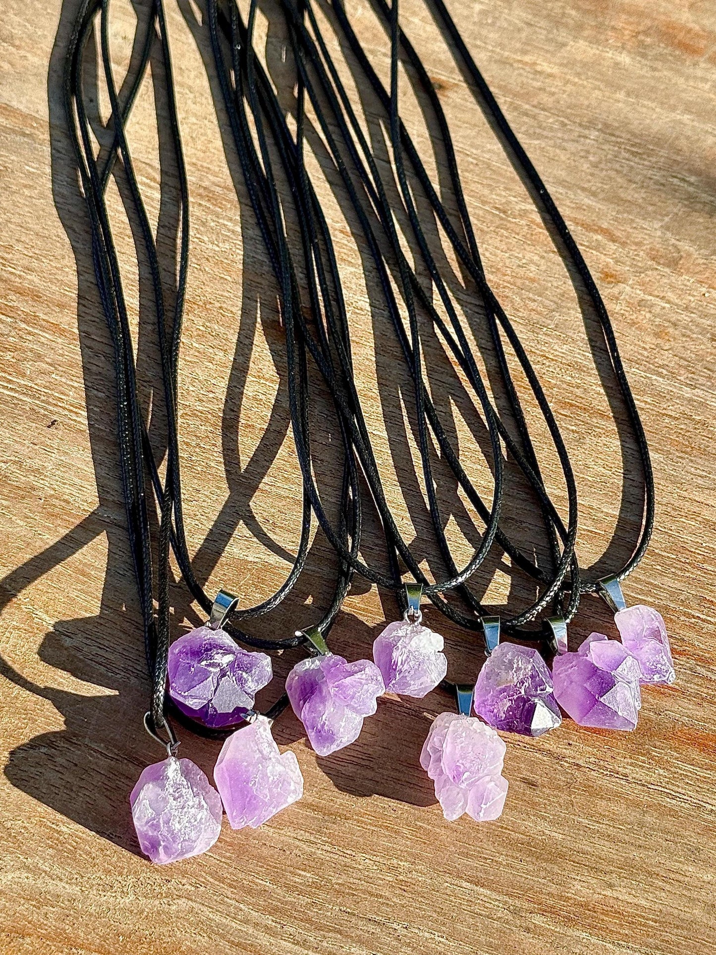 Collier pendentif en amethyste brute pierre naturelle