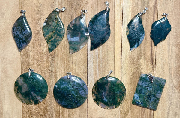 Pendentif agate mousse pierre naturelle semi précieuse