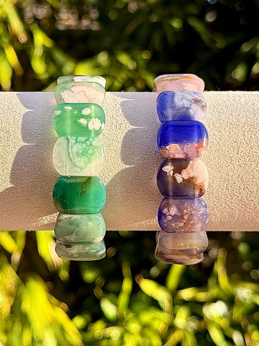 Bracelet jonc souple en agate fleur pierre naturelle semi précieuse