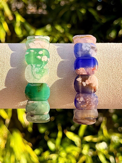 Bracelet jonc souple en agate fleur pierre naturelle semi précieuse