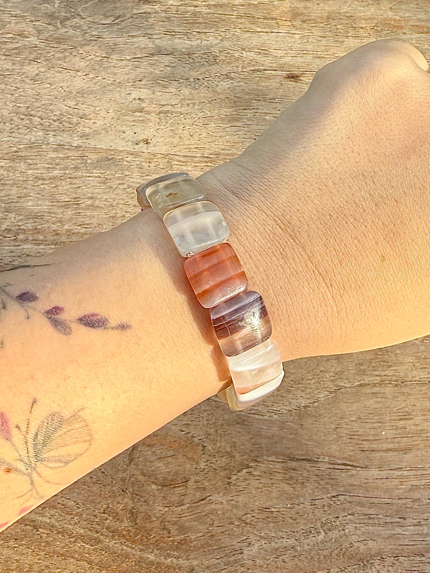 Bracelet jonc souple en agate Botswana pierre naturelle semi précieuse