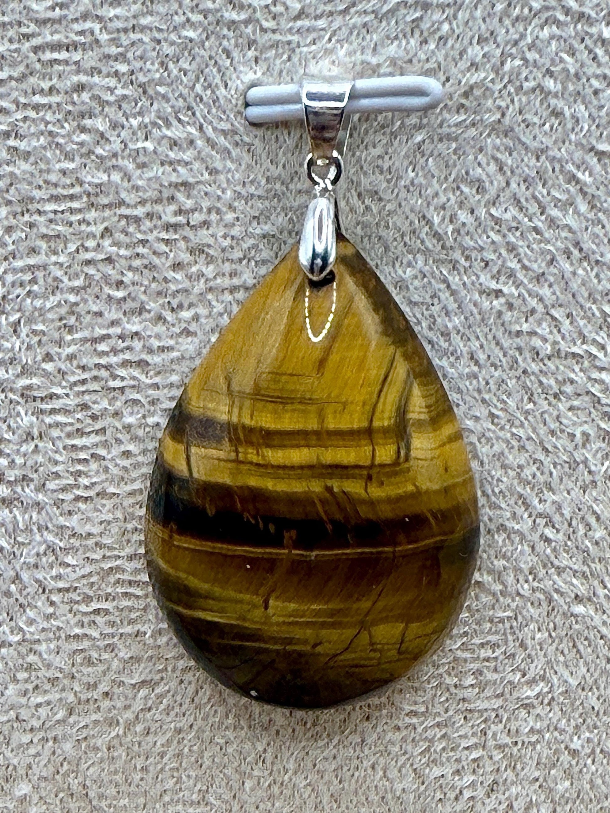 Pendentif œil de tigre pierre naturelle semi précieuse et argent