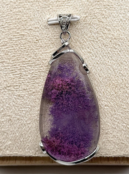 Collier pendentif quartz lodolite - quartz jardin pierre naturelle semi précieuse