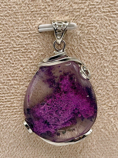 Collier pendentif quartz lodolite - quartz jardin pierre naturelle semi précieuse