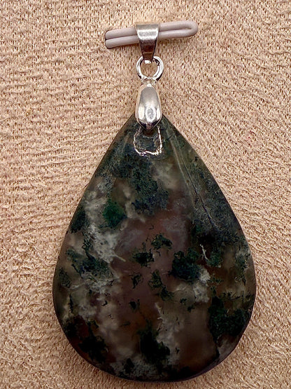 Pendentif goutte en agate mousse pierre naturelle semi précieuse