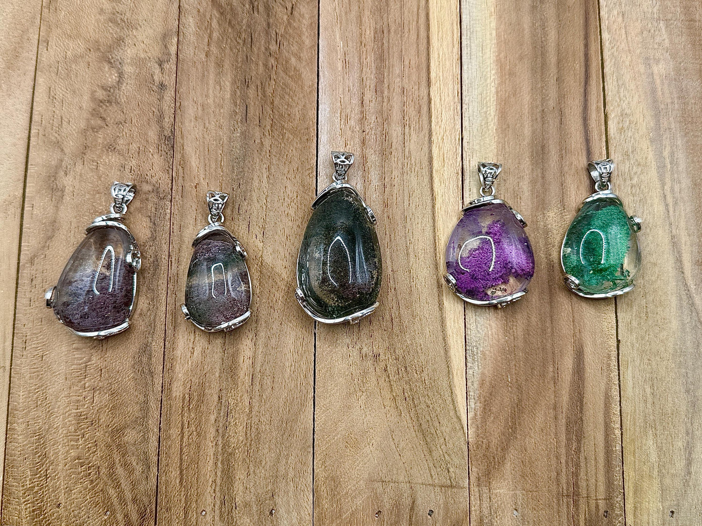 Collier pendentif quartz lodolite - quartz jardin pierre naturelle semi précieuse