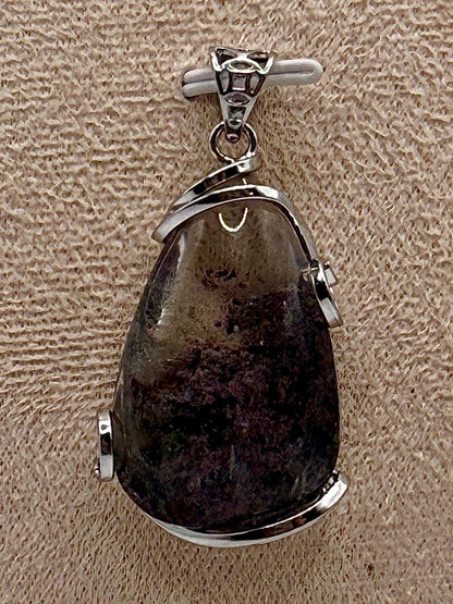 Collier pendentif quartz lodolite - quartz jardin pierre naturelle semi précieuse