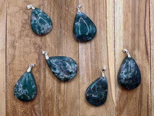 Pendentif goutte en agate mousse pierre naturelle semi précieuse