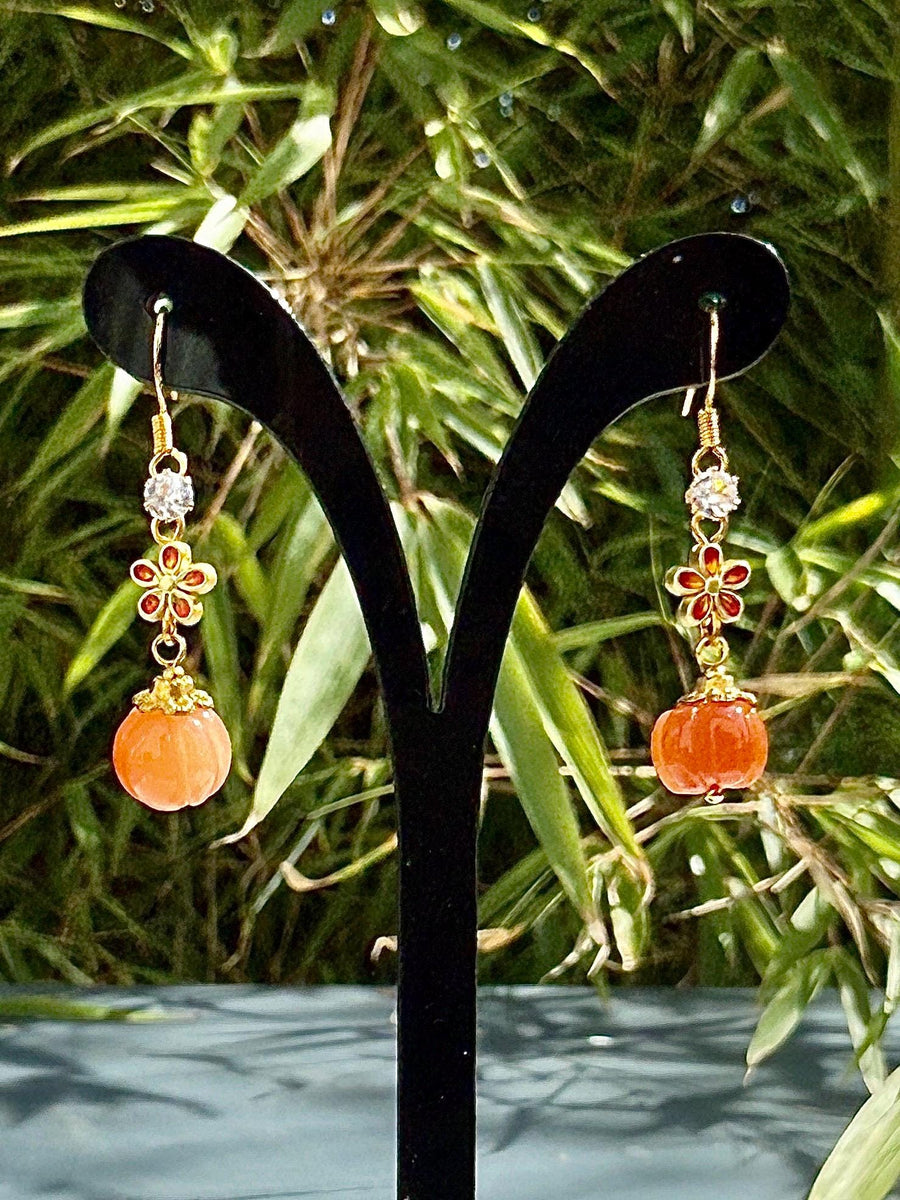 Boucle d’oreille citrouille en aventurine orange pierre semi précieuse