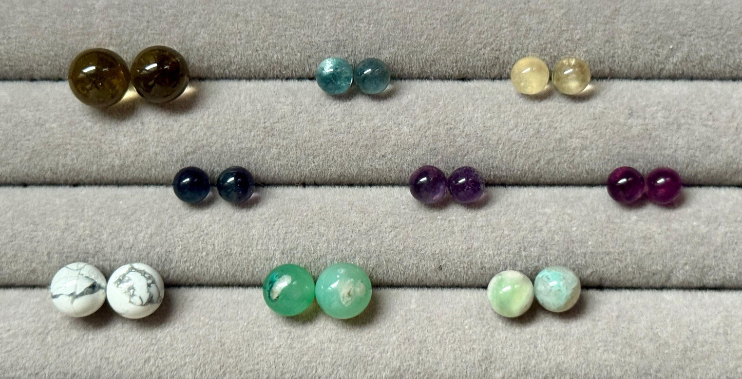 Boucle d’oreille puces en pierre semi précieuse tige en argent 925